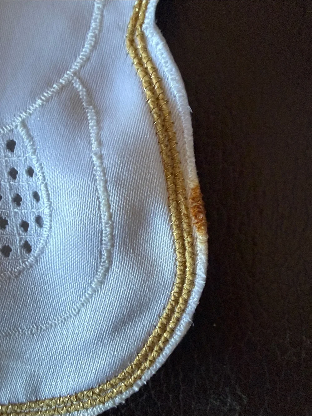 White Satin Challah Cover w/Gold & Silver Scalloped Edged Embroidery